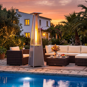 45000 BTU Pyramid Patio Heater with Zippered Cover Triple Safety Protection and wheels-Gray