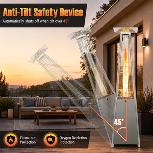 45000 BTU Pyramid Patio Heater with Zippered Cover Triple Safety Protection and wheels-Gray