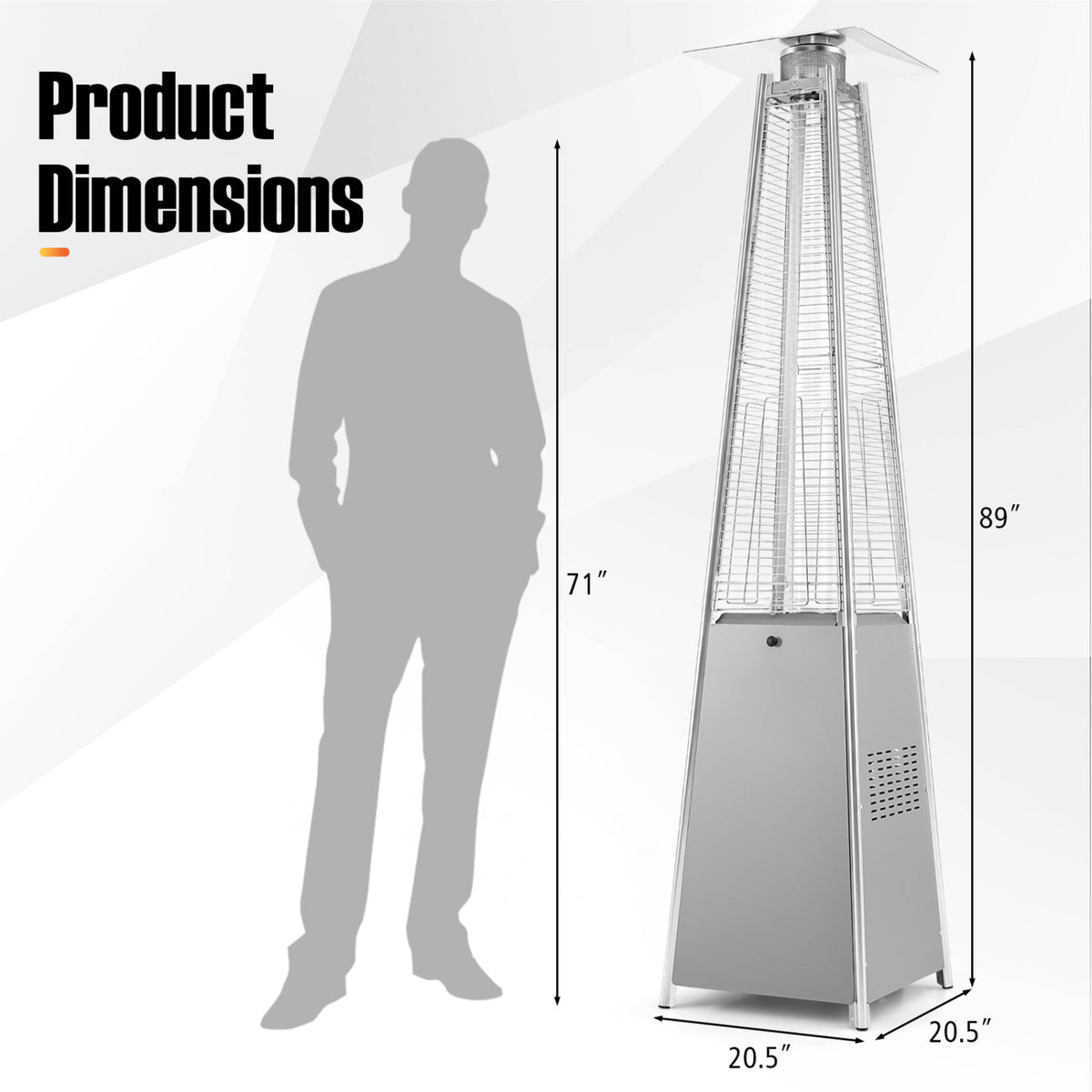 45000 BTU Pyramid Patio Heater with Zippered Cover Triple Safety Protection and wheels-Gray