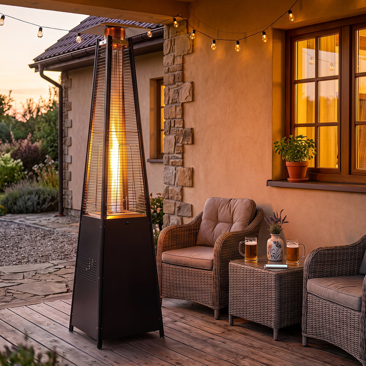 45000 BTU Pyramid Patio Heater with Zippered Cover Triple Safety Protection and wheels-Black