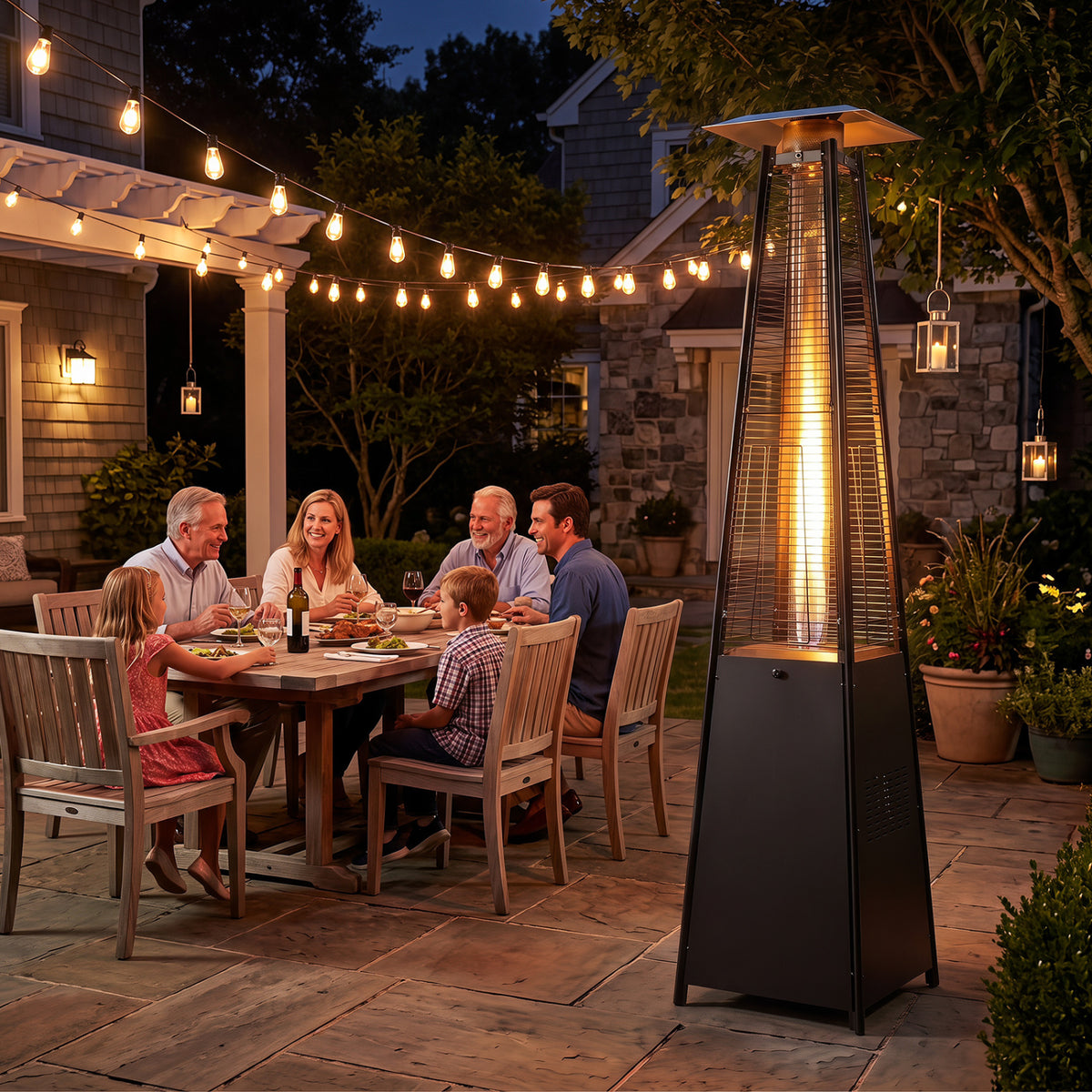 45000 BTU Pyramid Patio Heater with Zippered Cover Triple Safety Protection and wheels-Black
