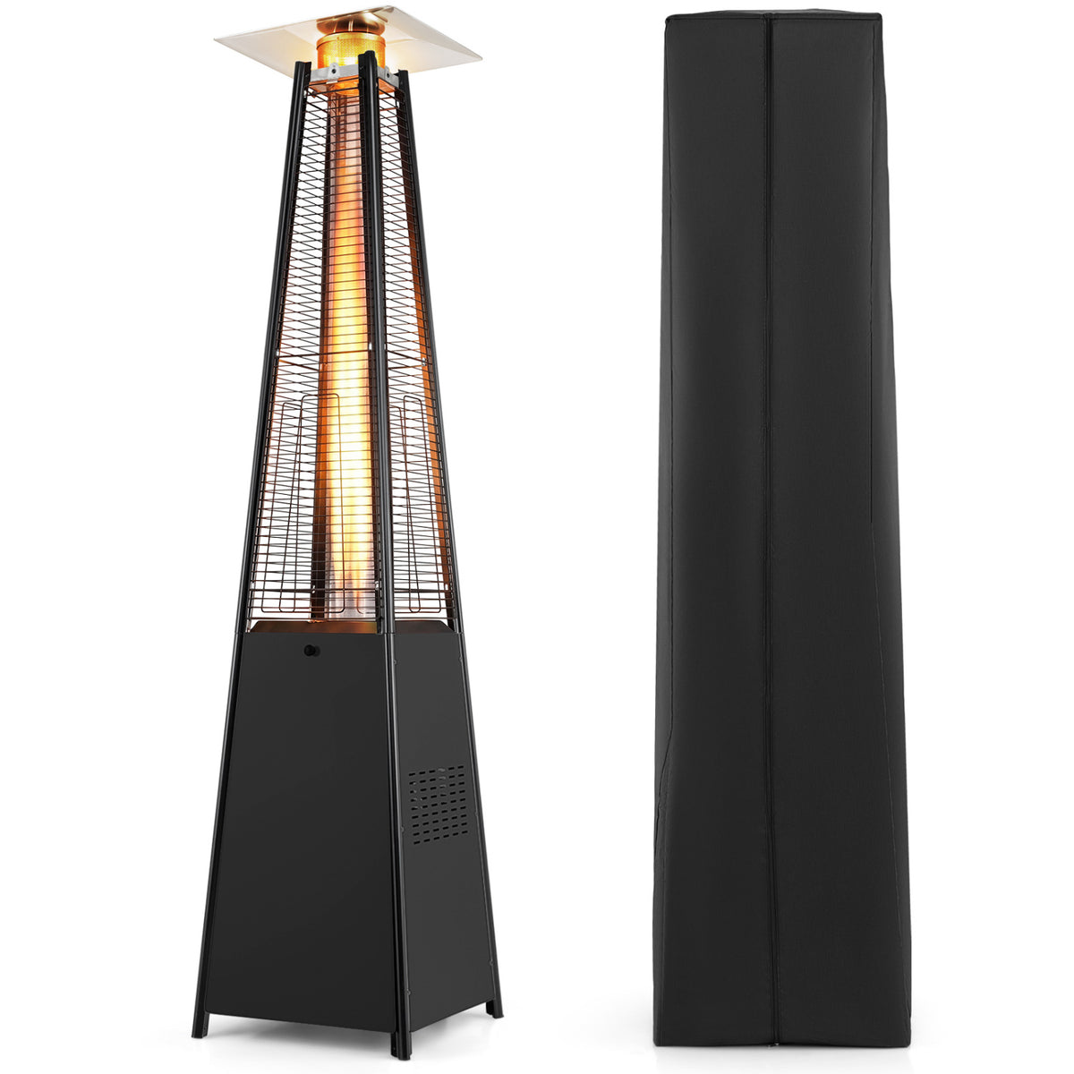 45000 BTU Pyramid Patio Heater with Zippered Cover Triple Safety Protection and wheels-Black