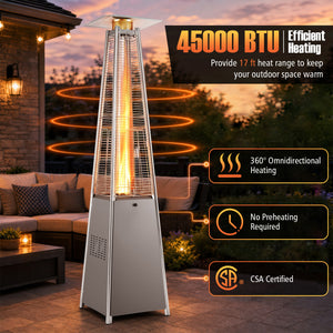 45000 BTU Pyramid Patio Heater with Zippered Cover Triple Safety Protection and wheels-Gray