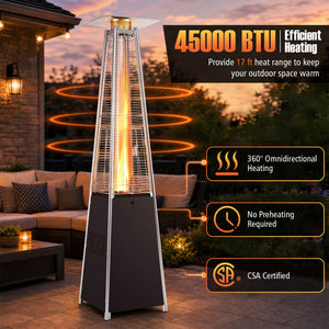 45000 BTU Pyramid Patio Heater with Zippered Cover Triple Safety Protection and wheels-Silver