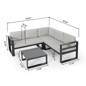 Dursley - Outdoor Aluminum V Shape Sofa Sectional - Beige / Gray by Couch.com