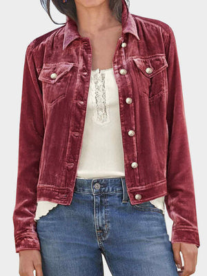 Casual Button-Up Long Sleeve Jacket with Chest Pockets and Relaxed Fit