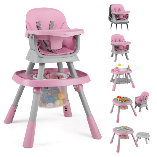 16-in-1 Baby High Chair with Activity Center and Booster Seat for Babies and Toddlers-Pink