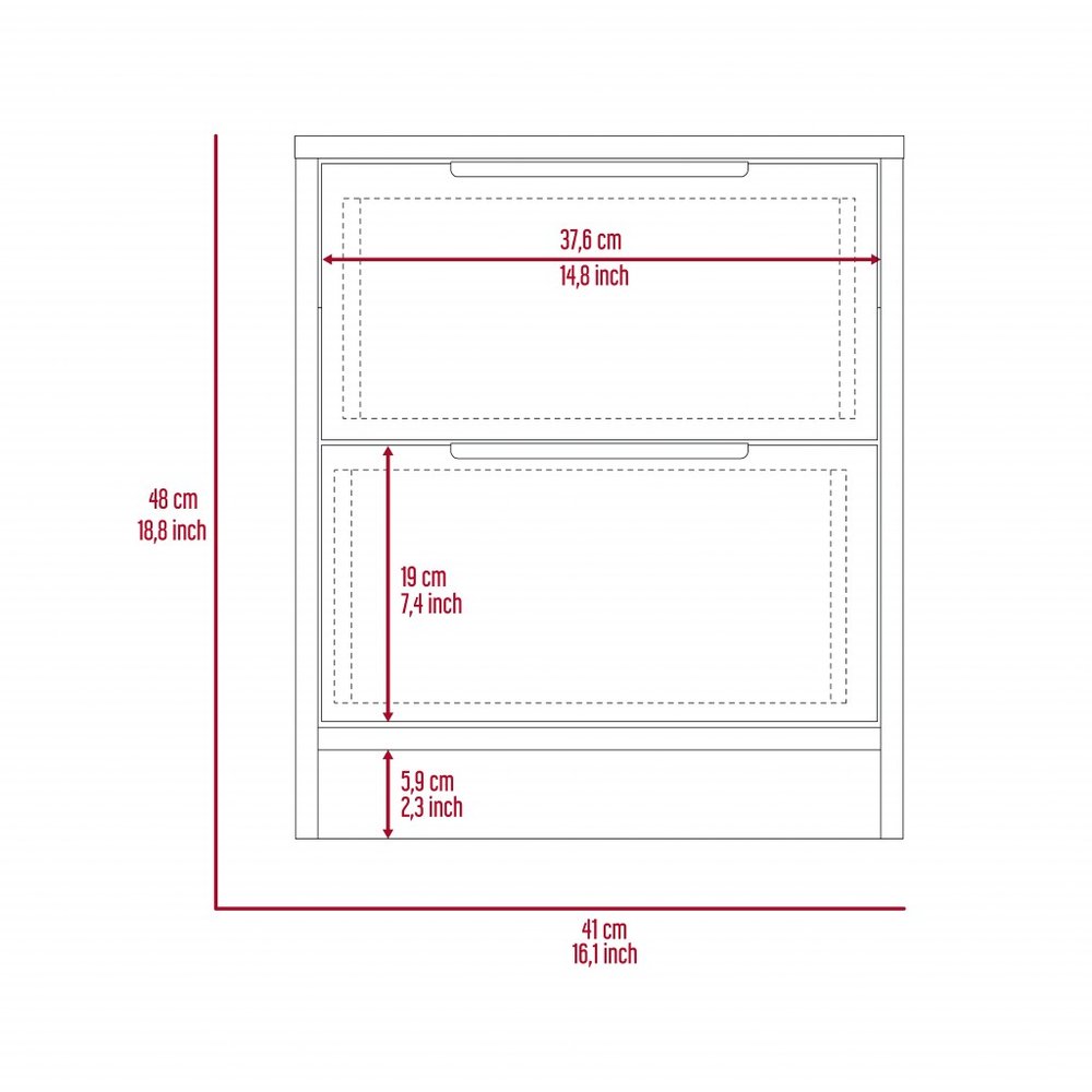 19" Wood Two Drawer Nightstand