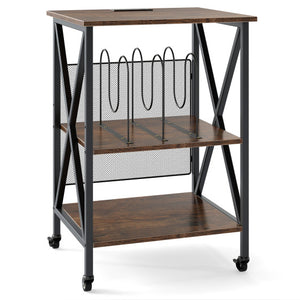 3-Tier Record Player Stand with Charging Station and Adjustable Shelf-Coffee