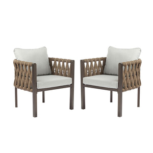 2 Pieces Outdoor Metal Patio Club Chair with Cushions