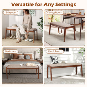 45 Inch Farmhouse Backless Bench with Rubber Wood Legs and Fabric Padded Seat-Beige
