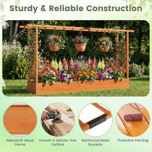 45 Inch Tall Wooden Raised Garden Bed with Side Trellis and Hanging Roof Drainage Holes-Orange