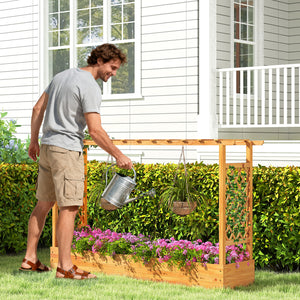 45 Inch Wooden Raised Garden Bed with Lattice Trellis for Outdoor-Natural