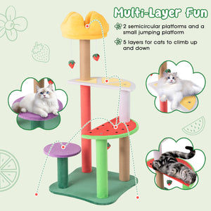 45 Inch Multi-Level Cat Tree with Plush Padded Top Perch and Fruit-Shaped Platforms