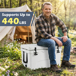 45 Quart Portable Hard Cooler Insulated Ice Chest Keeps Cool for up to 6 Days-White