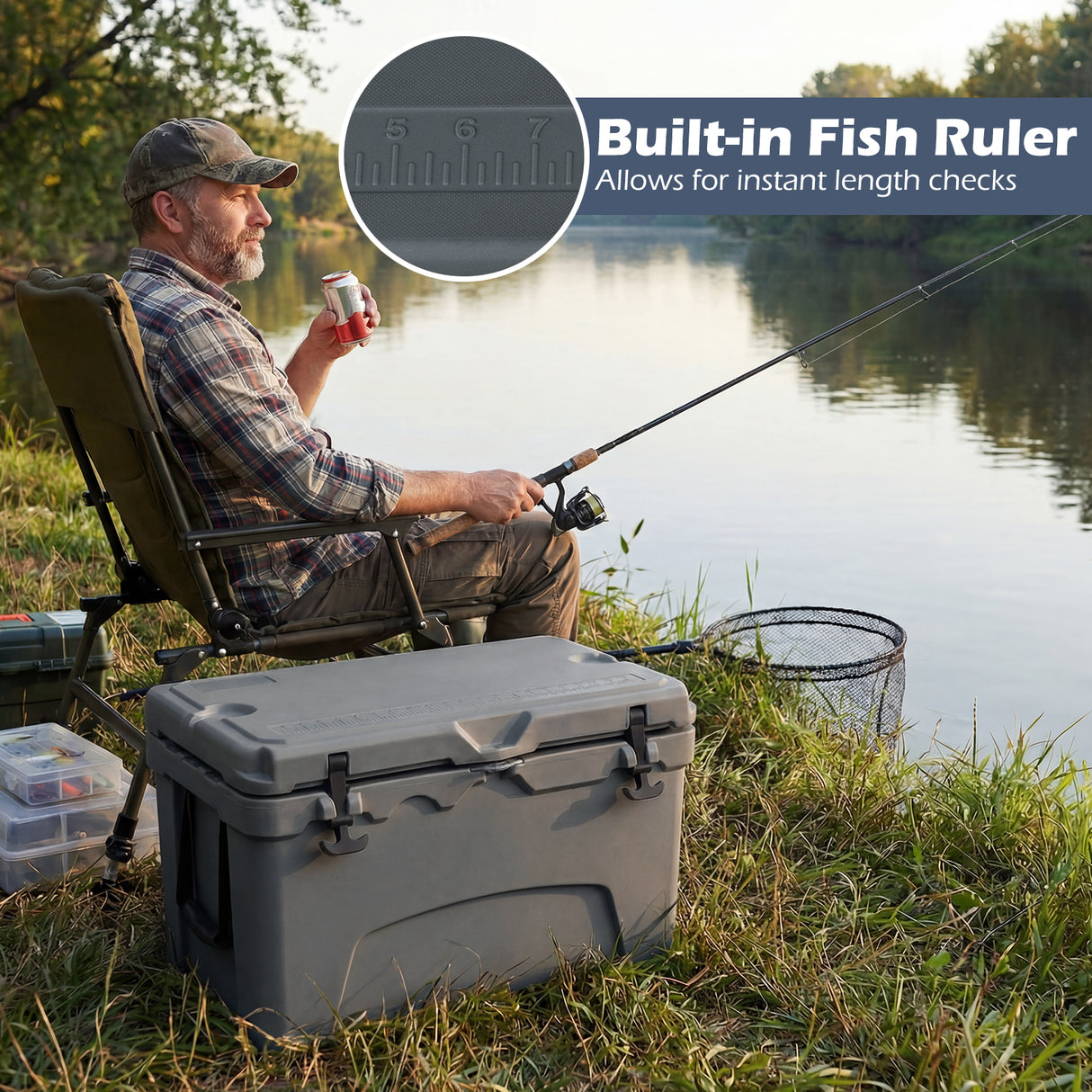 45 Quart Portable Hard Cooler Insulated Ice Chest Keeps Cool for up to 6 Days-Gray