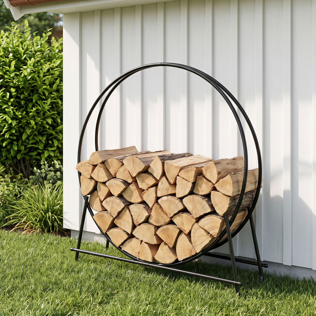 45" Round Firewood Rack with Heavy-Duty Metal Frame