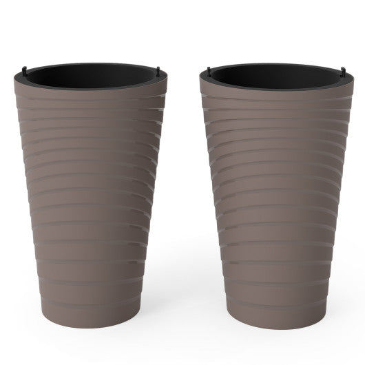 45 cm Tall Flower Pot Set of 2 with Insert Bucket and Handle Design-Brown