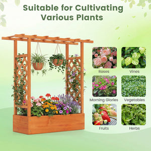45 inch Tall Wooden Raised Garden Bed with Side Trellis and Hanging Roof-Orange