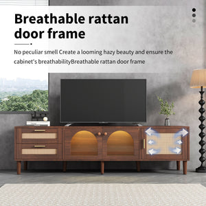 Rattan TV Stand with 3 Cabinets and 2 Drawers