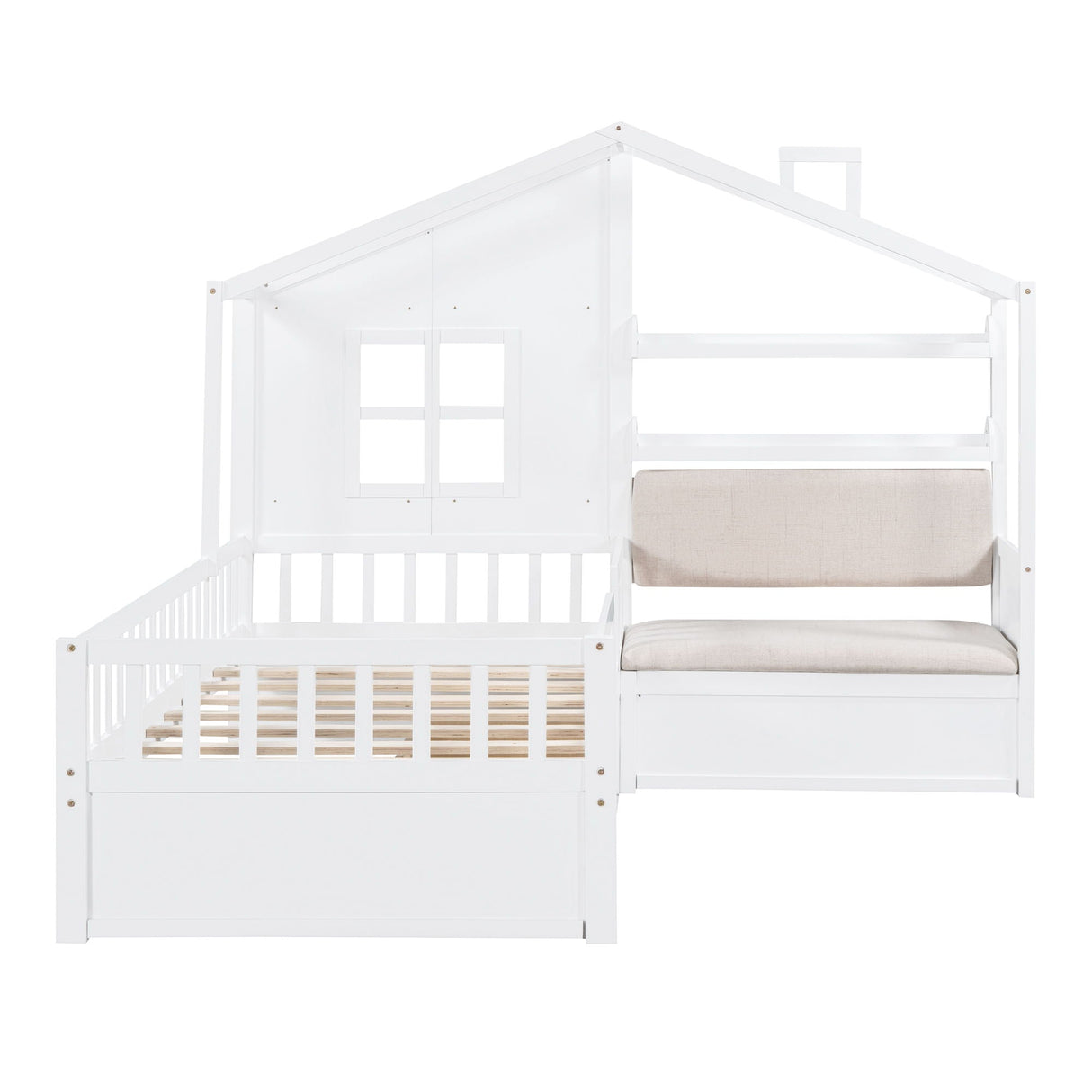 House Bed With Sofa, Kids Platform Bed With 2 Drawers And Storage Shelf by Couch.com