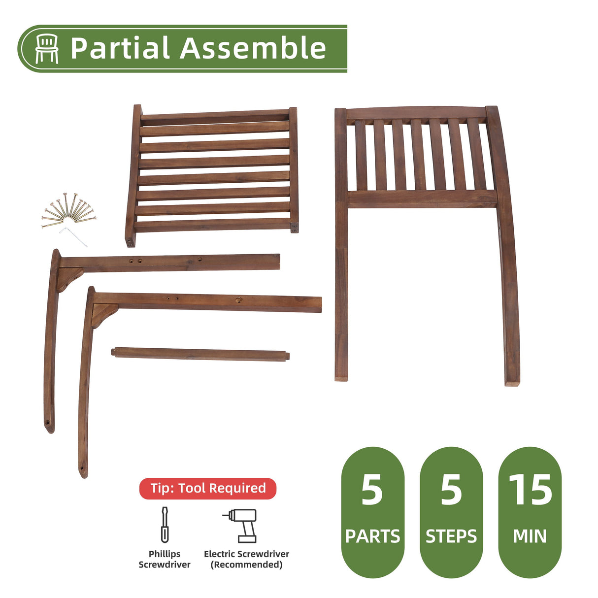 Acacia Patio Dining Chair (Set of 2), Solid Indoor Outdoor Comfortable Seat Brown, Modern Farmhouse Chair For Kitchen, Bedroom, Living Room - Brown by Couch.com