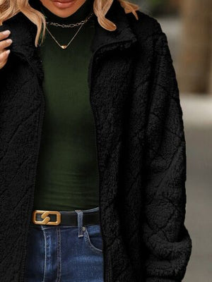 Women's Fuzzy Zip-Up Jacket with Pockets – Soft & Cozy Long Sleeve Outerwear