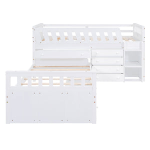 Loft Platform Bed With 7 Drawers And Full Guardrails, Modern L Shaped Space Savin by Couch.com