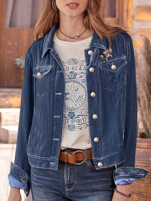 Casual Button-Up Long Sleeve Jacket with Chest Pockets and Relaxed Fit