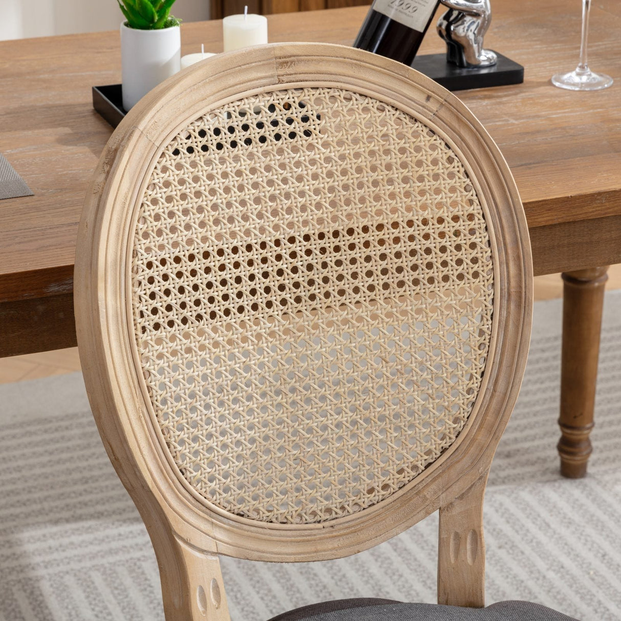 A&A French Style Solid Wood Frame Dining Chairs Set of 2
