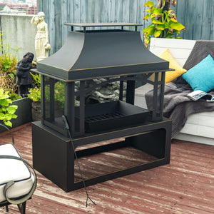 40" Wood Burning Fireplace, 50000 Btu Steel Fire Pit, Wood Burning Chimney For Outside Patio Deck Garden Backyard - Black by Couch.com