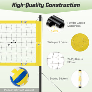 Portable Outdoor Volleyball Net Set Heavy-Duty Volleyball Net System-Yellow