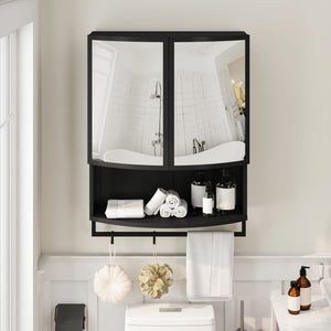 Arched Glass Double Door Wardrobe With Shatterproof Mirror, Open Shelf & Towel Rack