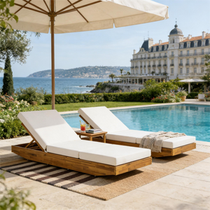 Acacia Wood Chaise Lounge with Cushion
