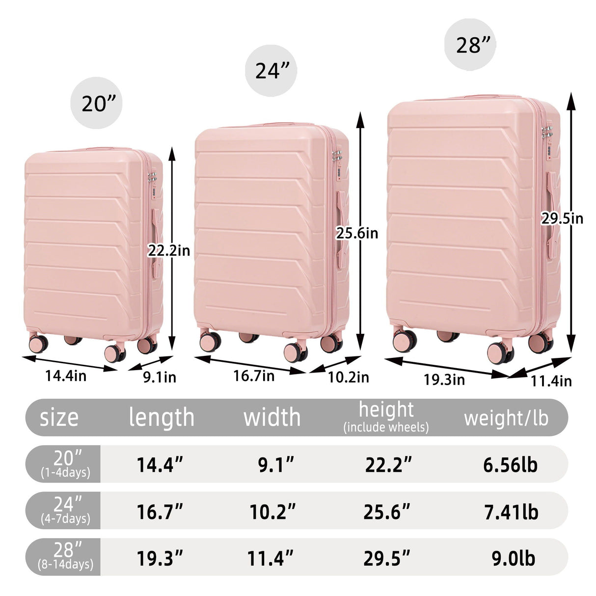 3 Pieces Set 20" / 24" / 28" Spinner Wheel Luggage With Combination Lock