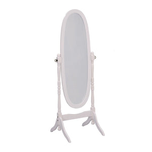 60" White Oval Wood Framed Freestanding Cheval Mirror