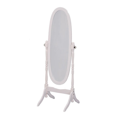 60" White Oval Wood Framed Freestanding Cheval Mirror