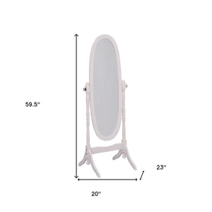60" White Oval Wood Framed Freestanding Cheval Mirror