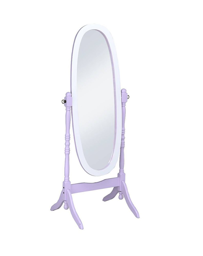 59" Purple And White Wood Freestanding Oval Framed Cheval Mirror