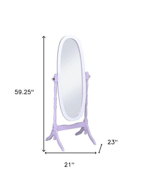 59" Purple And White Wood Freestanding Oval Framed Cheval Mirror