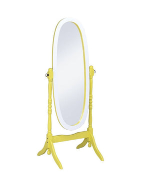 59" Purple And White Wood Freestanding Oval Framed Cheval Mirror