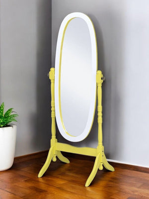 59" Purple And White Wood Freestanding Oval Framed Cheval Mirror