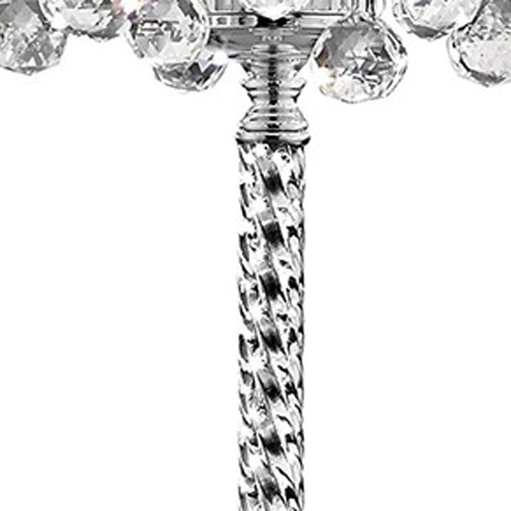 63" Silver Three Light Candelabra Floor Lamp With White Fabric Drum Shade