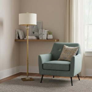 63" Gold Column Floor Lamp With Off White Metal Drum Shade