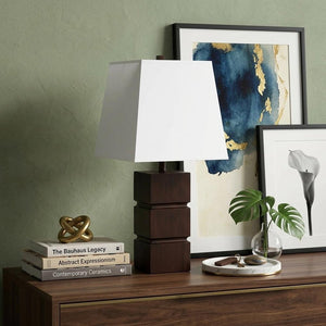 27" Brown Bedside Table Lamp With White Shade
