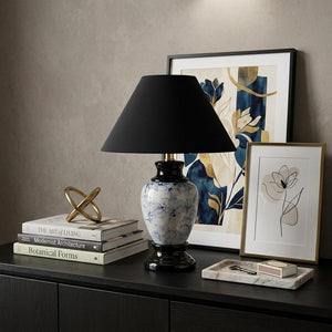 13" Black Ceramic Bedside Table Lamp With Black Shade