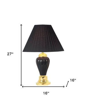 27" Black and Gold Ceramic Urn Table Lamp With Black Empire Shade