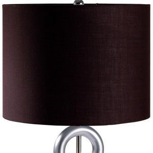 29" Silver Ceramic Geometric Table Lamp With Brown Classic Drum Shade