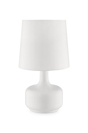 17" White Metal Bedside Table Lamp With Off-White Shade