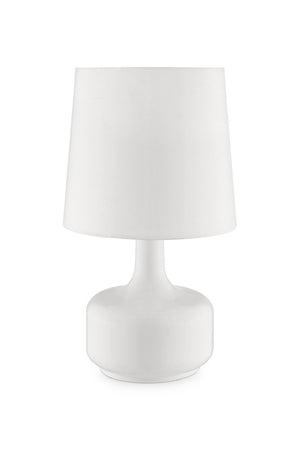 17" White Metal Bedside Table Lamp With Off-White Shade